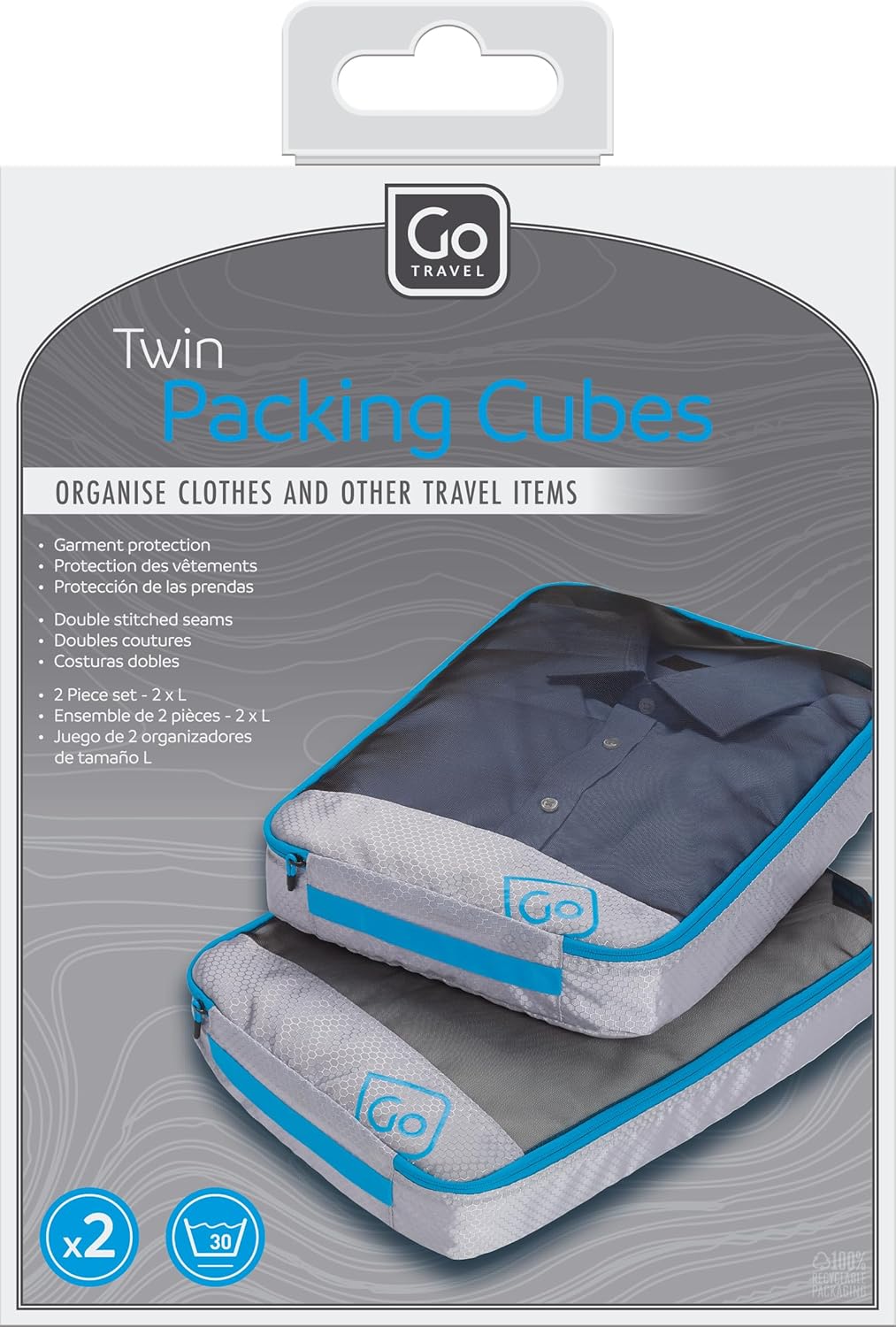 Twin Packing Cubes, Zippered Mesh Packing Cubes for Travel, Washable Suitcase Organizer, Travel Essentials, Blue, Pack of 2