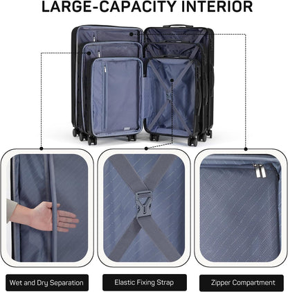 20 Inch Carry-On Luggage, Hard Shell Rolling Suitcase with TSA Lock, Expandable Lightweight Luggage with Spinner Wheels, Black