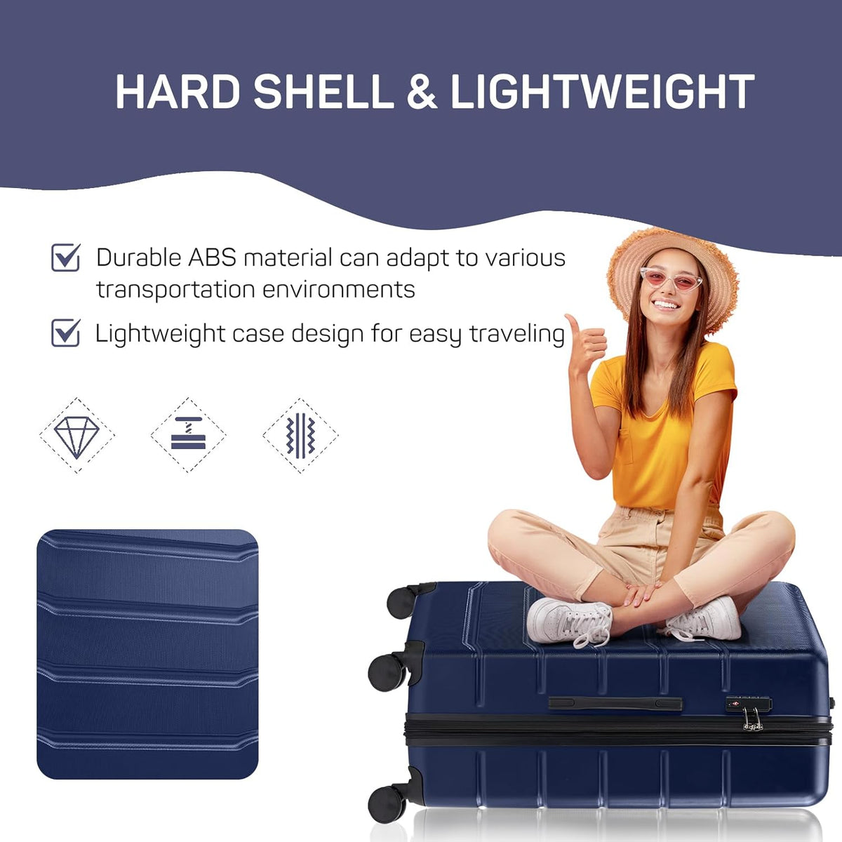 20 Inch Carry-On Luggage, Hard Shell Rolling Suitcase with TSA Lock, Expandable Lightweight Luggage with Spinner Wheels, Black