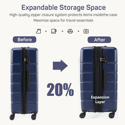 20 Inch Carry-On Luggage, Hard Shell Rolling Suitcase with TSA Lock, Expandable Lightweight Luggage with Spinner Wheels, Black