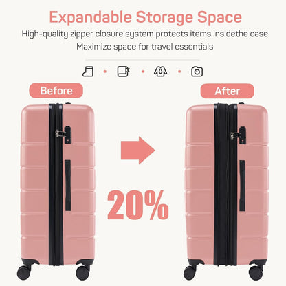 20 Inch Carry-On Luggage, Hard Shell Rolling Suitcase with TSA Lock, Expandable Lightweight Luggage with Spinner Wheels, Black