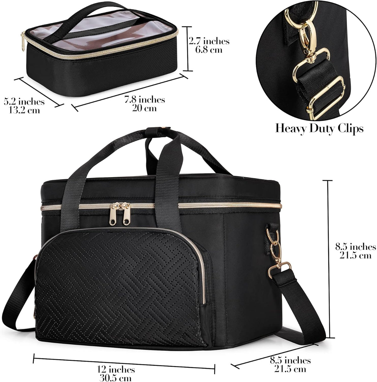 Large Makeup Bag for Women, Cosmetic Case, Travel Makeup Organizer | Large Cosmetic Case with 2 Pouches & Adjustable Dividers, Makeup Organizer Fits Bottle Vertically, Portable Travel Accessory