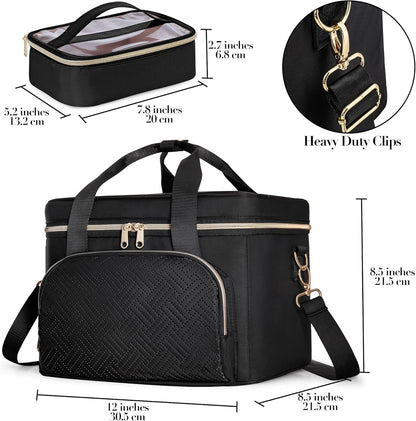 Large Makeup Bag for Women, Cosmetic Case, Travel Makeup Organizer | Large Cosmetic Case with 2 Pouches & Adjustable Dividers, Makeup Organizer Fits Bottle Vertically, Portable Travel Accessory