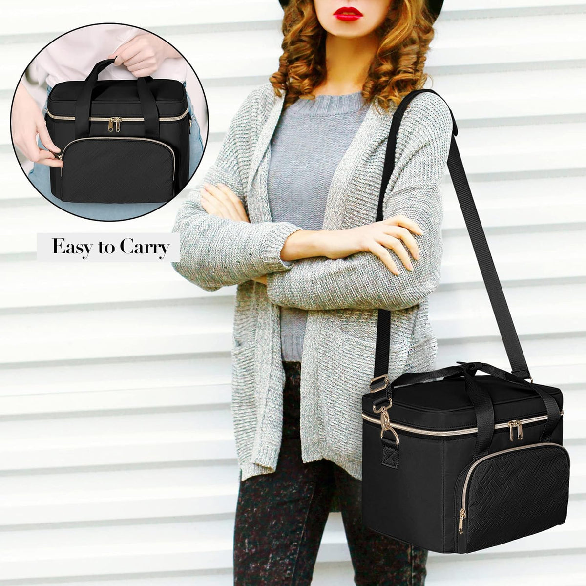 Large Makeup Bag for Women, Cosmetic Case, Travel Makeup Organizer | Large Cosmetic Case with 2 Pouches & Adjustable Dividers, Makeup Organizer Fits Bottle Vertically, Portable Travel Accessory