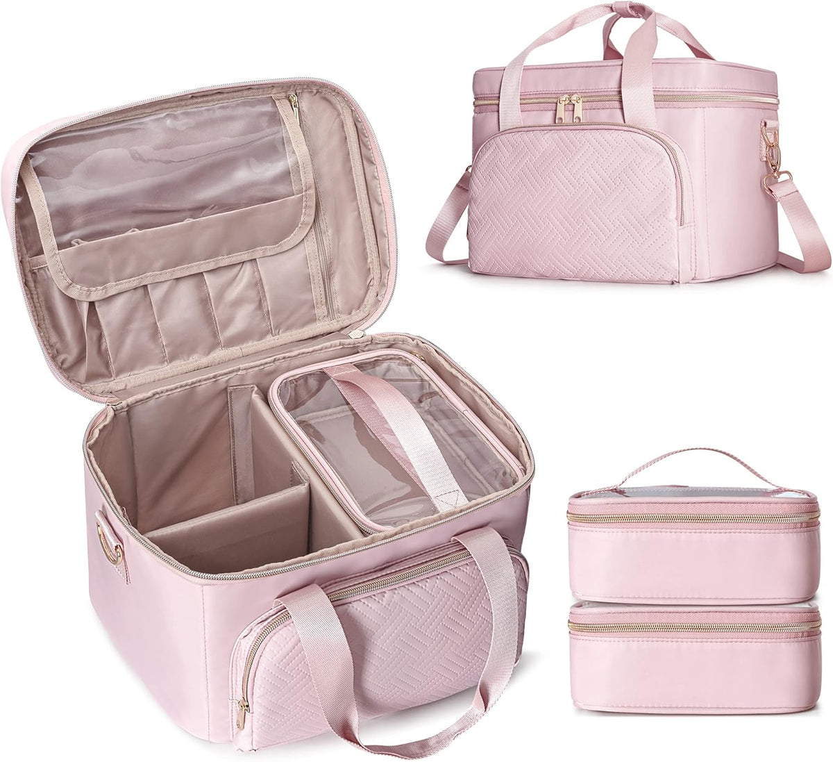 Large Makeup Bag for Women, Cosmetic Case, Travel Makeup Organizer | Large Cosmetic Case with 2 Pouches & Adjustable Dividers, Makeup Organizer Fits Bottle Vertically, Portable Travel Accessory