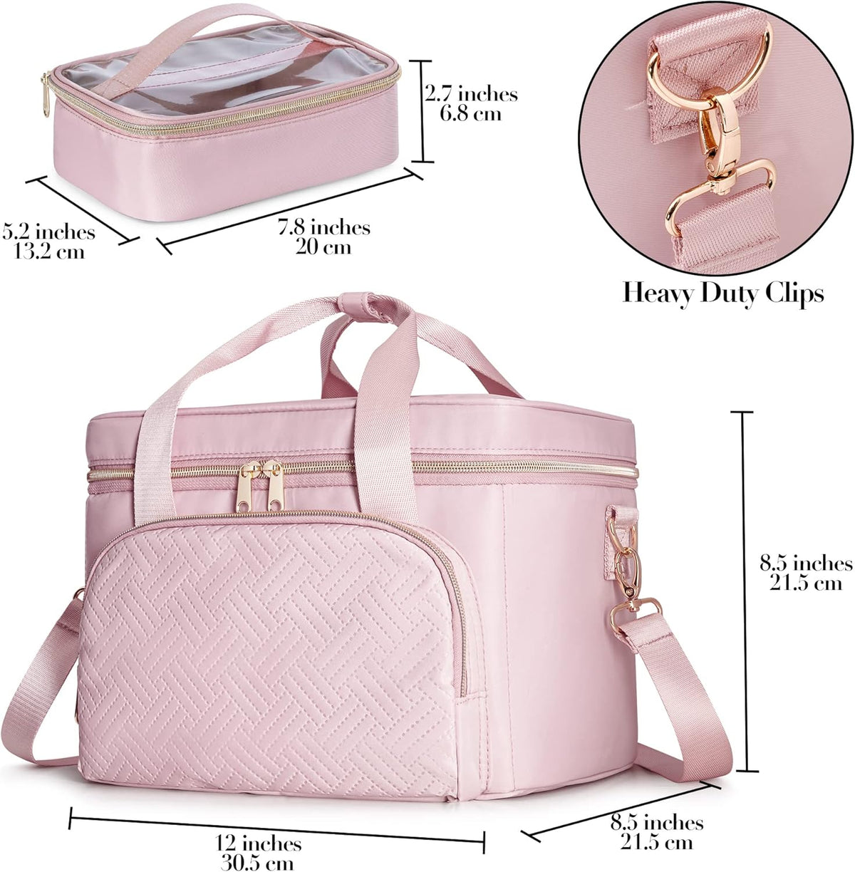 Large Makeup Bag for Women, Cosmetic Case, Travel Makeup Organizer | Large Cosmetic Case with 2 Pouches & Adjustable Dividers, Makeup Organizer Fits Bottle Vertically, Portable Travel Accessory
