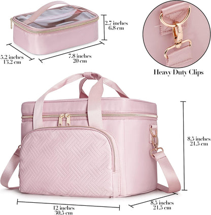 Large Makeup Bag for Women, Cosmetic Case, Travel Makeup Organizer | Large Cosmetic Case with 2 Pouches & Adjustable Dividers, Makeup Organizer Fits Bottle Vertically, Portable Travel Accessory