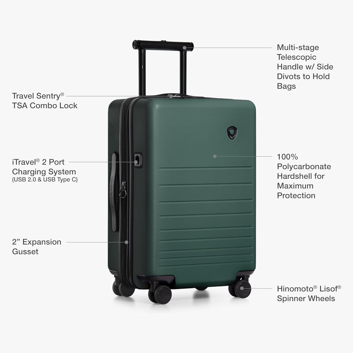 Markham Hardside Expandable Luggage with Double Spinner Wheels, Carry-On 21-Inch Suitcase, TSA Lock, 21-Inch, Green