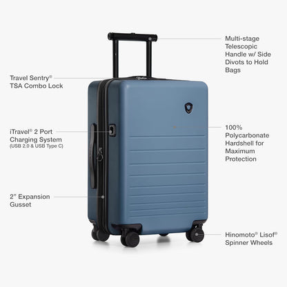 Markham Hardside Expandable Luggage with Double Spinner Wheels, Carry-On 21-Inch Suitcase, TSA Lock, 21-Inch, Green
