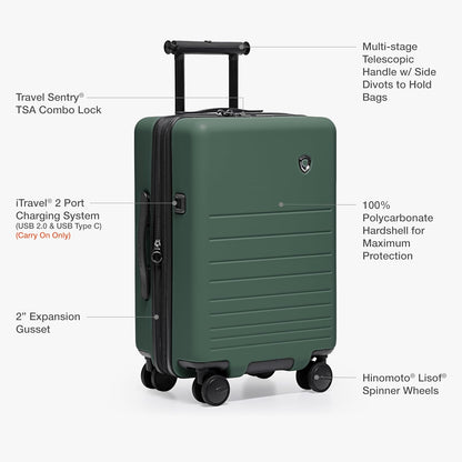 Markham Hardside Expandable Luggage with Double Spinner Wheels, Carry-On 21-Inch Suitcase, TSA Lock, 21-Inch, Green