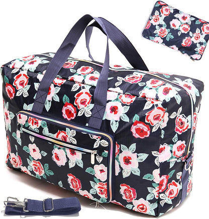 Large Foldable Travel Duffel Bag, Sports Tote Gym Bag For Women with Trolley Sleeve Weekender Overnight Carry On Checked Luggage Bag Hospital Bag Tote Shoulder Handbag Bag