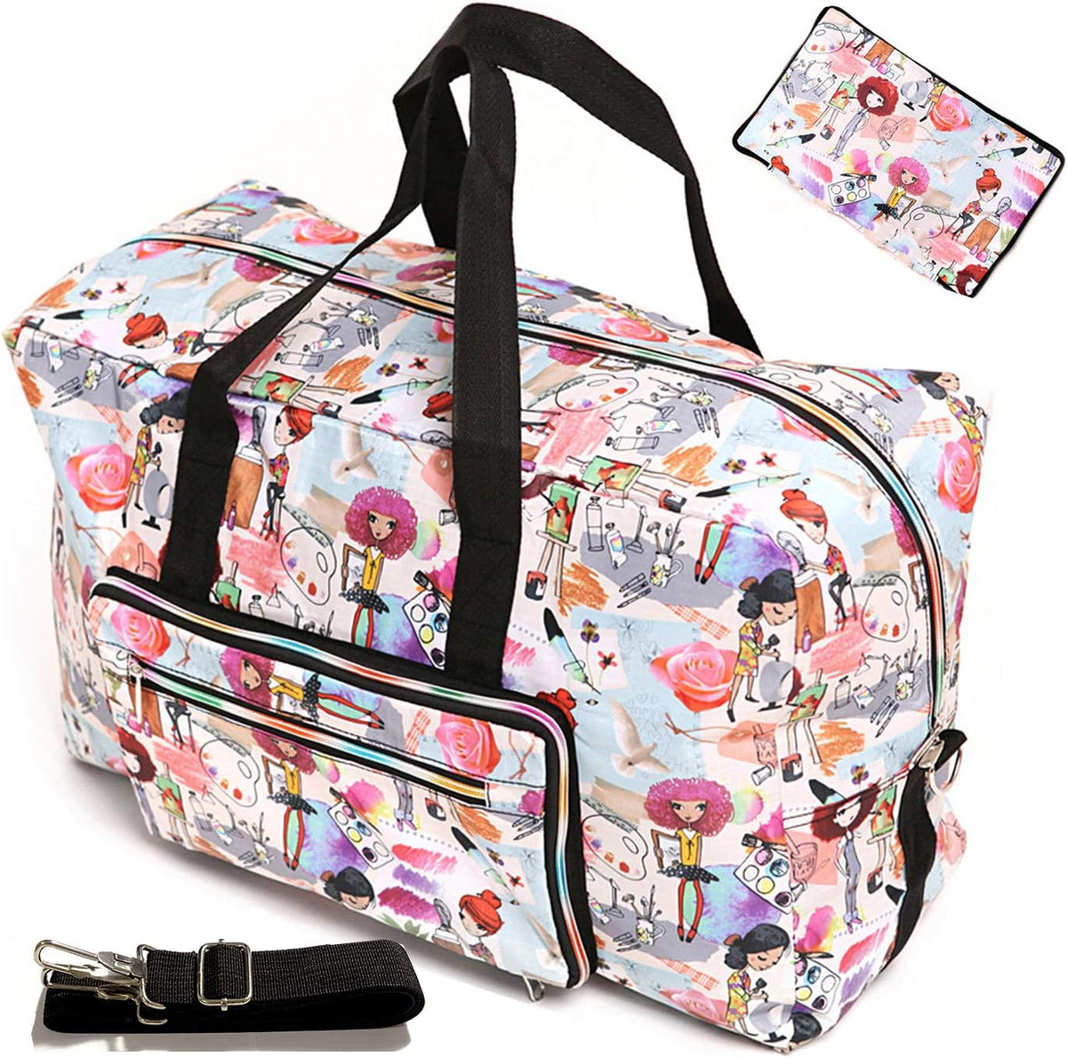 Large Foldable Travel Duffel Bag, Sports Tote Gym Bag For Women with Trolley Sleeve Weekender Overnight Carry On Checked Luggage Bag Hospital Bag Tote Shoulder Handbag Bag