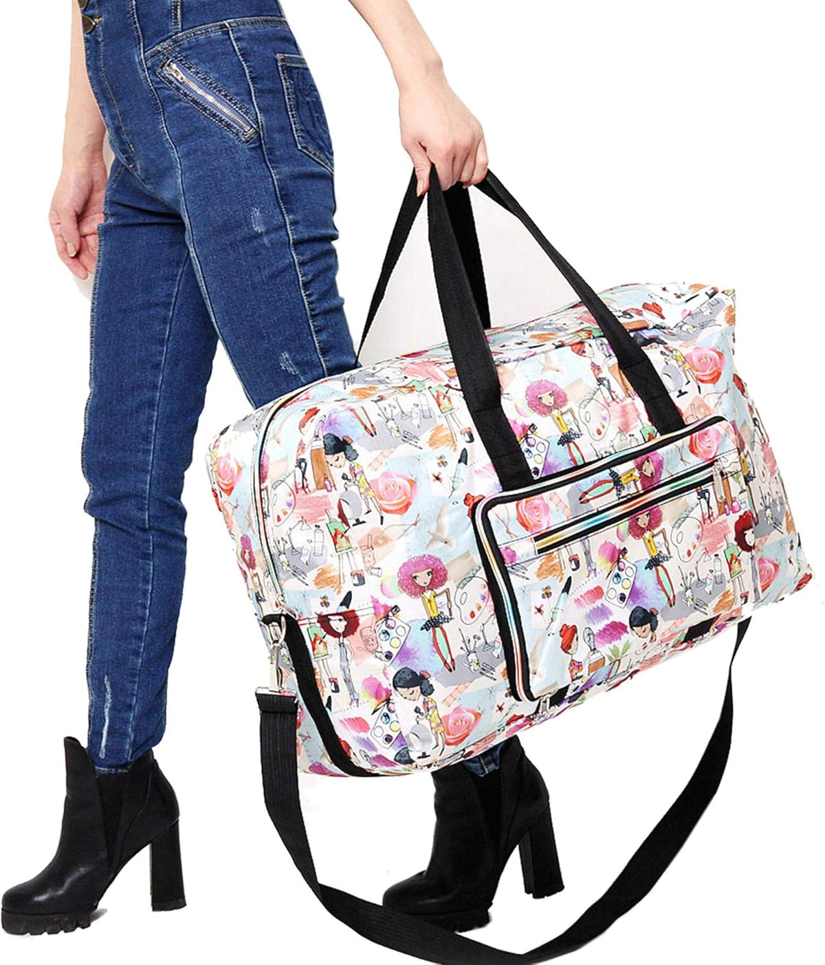 Large Foldable Travel Duffel Bag, Sports Tote Gym Bag For Women with Trolley Sleeve Weekender Overnight Carry On Checked Luggage Bag Hospital Bag Tote Shoulder Handbag Bag