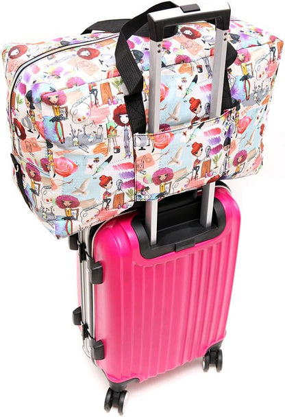Large Foldable Travel Duffel Bag, Sports Tote Gym Bag For Women with Trolley Sleeve Weekender Overnight Carry On Checked Luggage Bag Hospital Bag Tote Shoulder Handbag Bag