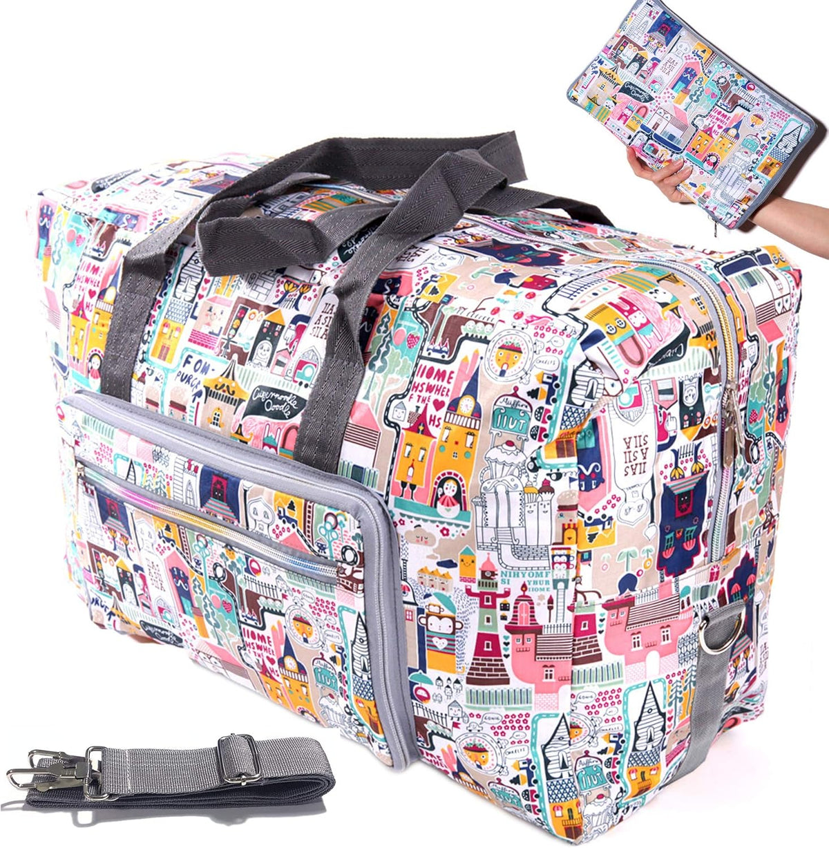 Large Foldable Travel Duffel Bag, Sports Tote Gym Bag For Women with Trolley Sleeve Weekender Overnight Carry On Checked Luggage Bag Hospital Bag Tote Shoulder Handbag Bag