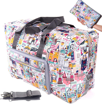 Large Foldable Travel Duffel Bag, Sports Tote Gym Bag For Women with Trolley Sleeve Weekender Overnight Carry On Checked Luggage Bag Hospital Bag Tote Shoulder Handbag Bag