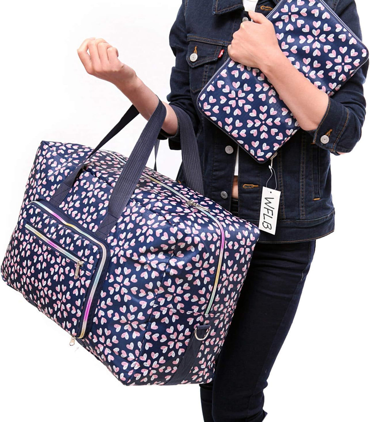 Large Foldable Travel Duffel Bag, Sports Tote Gym Bag For Women with Trolley Sleeve Weekender Overnight Carry On Checked Luggage Bag Hospital Bag Tote Shoulder Handbag Bag
