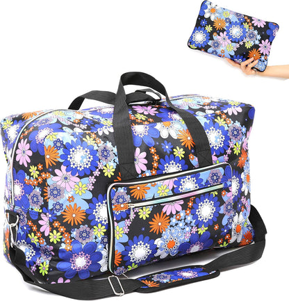 Large Foldable Travel Duffel Bag, Sports Tote Gym Bag For Women with Trolley Sleeve Weekender Overnight Carry On Checked Luggage Bag Hospital Bag Tote Shoulder Handbag Bag