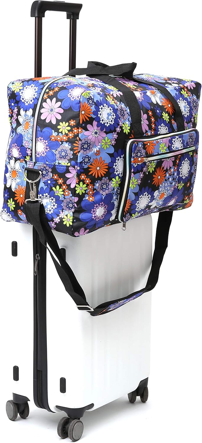Large Foldable Travel Duffel Bag, Sports Tote Gym Bag For Women with Trolley Sleeve Weekender Overnight Carry On Checked Luggage Bag Hospital Bag Tote Shoulder Handbag Bag