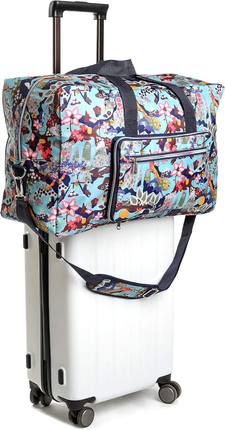 Large Foldable Travel Duffel Bag, Sports Tote Gym Bag For Women with Trolley Sleeve Weekender Overnight Carry On Checked Luggage Bag Hospital Bag Tote Shoulder Handbag Bag
