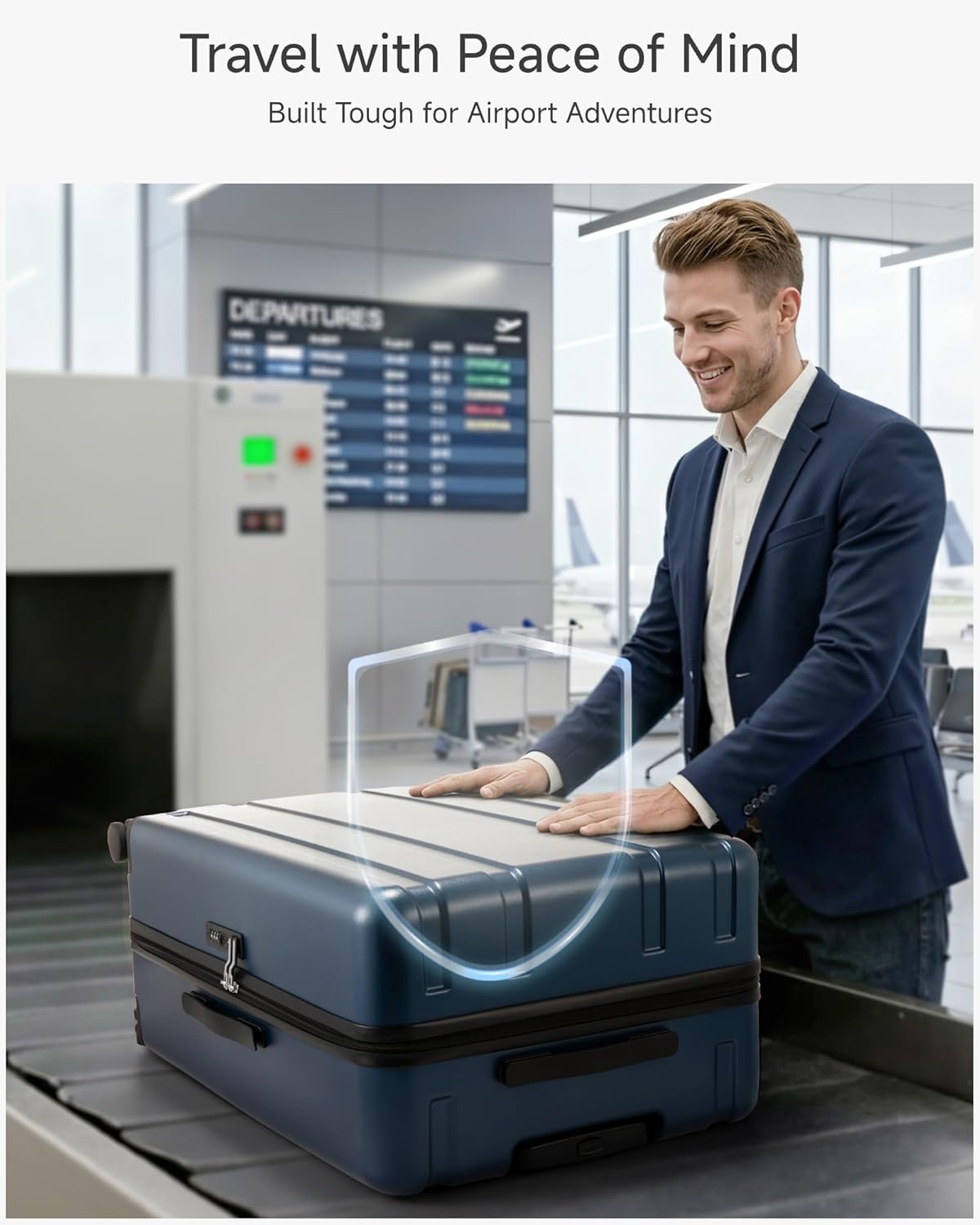 LUGGEX Carry On Luggage 22x14x9 Airline Approved, L2 100% PC Hard Shell Travel Suitcase with Smooth Spinner Wheels, TSA Lock (Blue, 20 Inch, 40L)