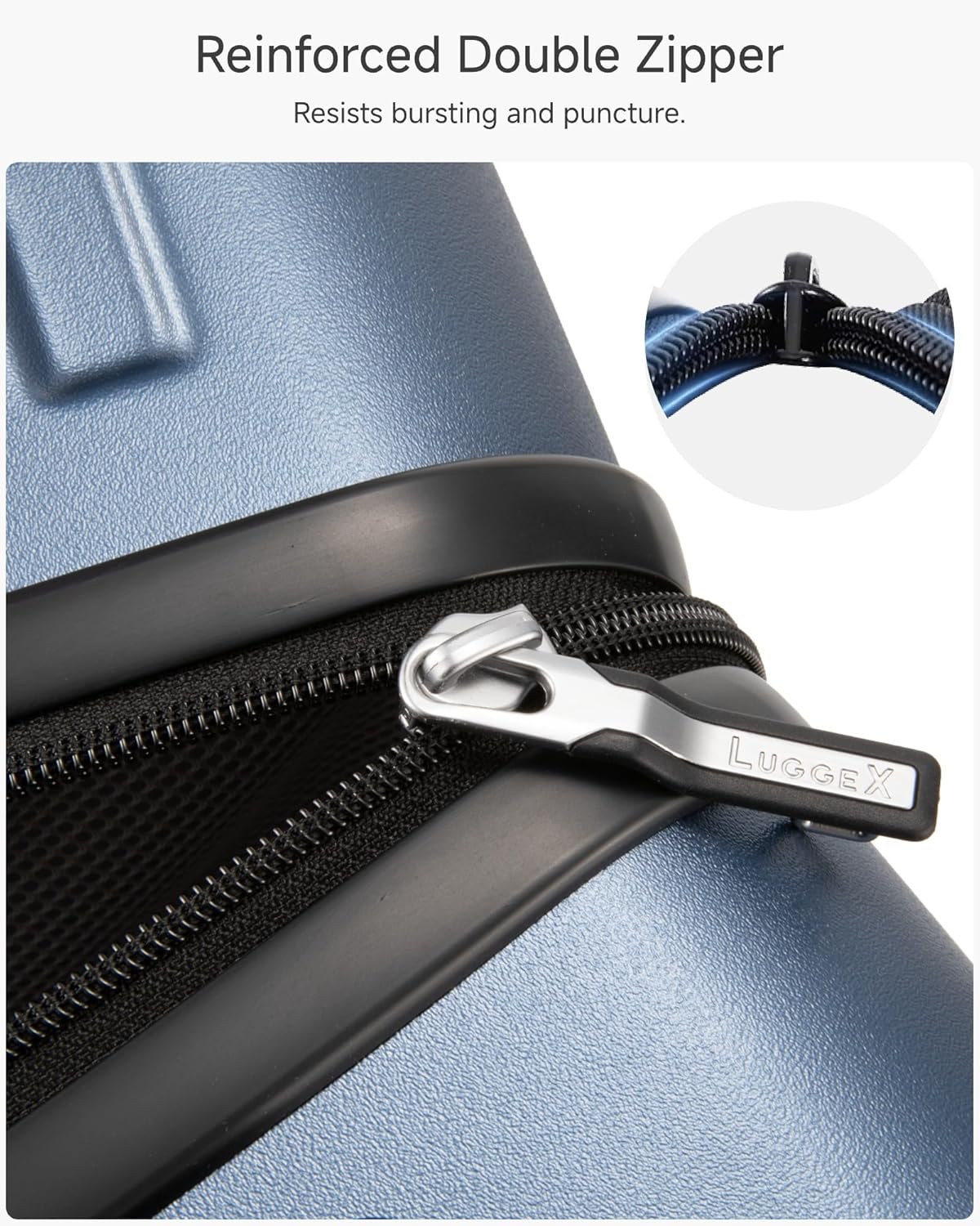 LUGGEX Carry On Luggage 22x14x9 Airline Approved, L2 100% PC Hard Shell Travel Suitcase with Smooth Spinner Wheels, TSA Lock (Blue, 20 Inch, 40L)