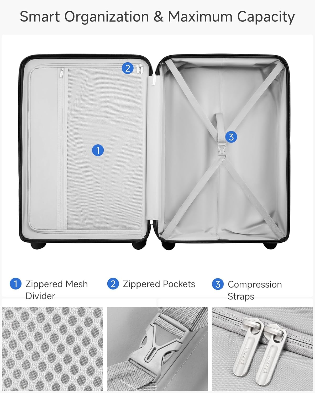 LUGGEX Carry On Luggage 22x14x9 Airline Approved, L2 100% PC Hard Shell Travel Suitcase with Smooth Spinner Wheels, TSA Lock (Blue, 20 Inch, 40L)