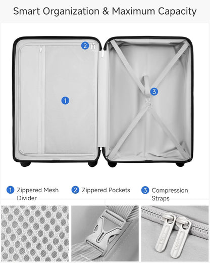 LUGGEX Carry On Luggage 22x14x9 Airline Approved, L2 100% PC Hard Shell Travel Suitcase with Smooth Spinner Wheels, TSA Lock (Blue, 20 Inch, 40L)