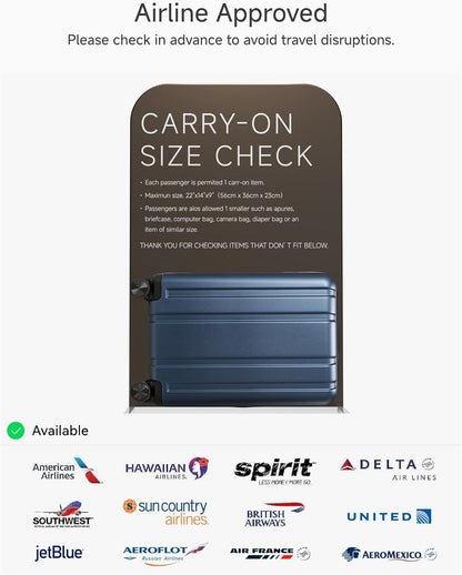 LUGGEX Carry On Luggage 22x14x9 Airline Approved, L2 100% PC Hard Shell Travel Suitcase with Smooth Spinner Wheels, TSA Lock (Blue, 20 Inch, 40L)