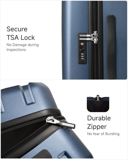 LUGGEX Carry On Luggage 22x14x9 Airline Approved, L2 100% PC Hard Shell Travel Suitcase with Smooth Spinner Wheels, TSA Lock (Blue, 20 Inch, 40L)