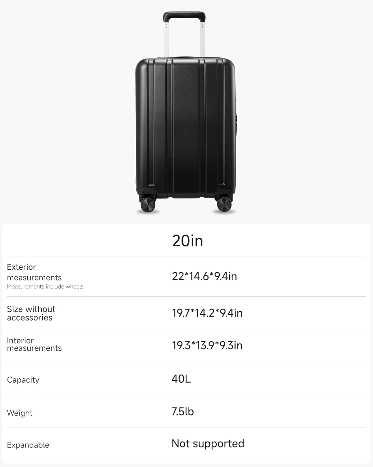 LUGGEX Carry On Luggage 22x14x9 Airline Approved, L2 100% PC Hard Shell Travel Suitcase with Smooth Spinner Wheels, TSA Lock (Blue, 20 Inch, 40L)
