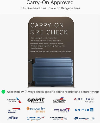 LUGGEX Carry On Luggage 22x14x9 Airline Approved, L2 100% PC Hard Shell Travel Suitcase with Smooth Spinner Wheels, TSA Lock (Blue, 20 Inch, 40L)