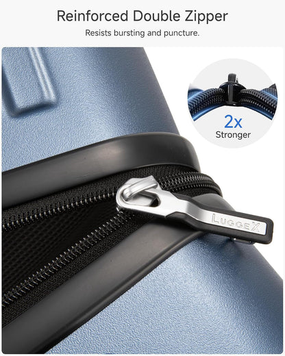 LUGGEX Carry On Luggage 22x14x9 Airline Approved, L2 100% PC Hard Shell Travel Suitcase with Smooth Spinner Wheels, TSA Lock (Blue, 20 Inch, 40L)