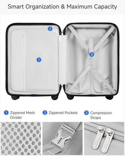 LUGGEX Carry On Luggage 22x14x9 Airline Approved, L2 100% PC Hard Shell Travel Suitcase with Smooth Spinner Wheels, TSA Lock (Blue, 20 Inch, 40L)