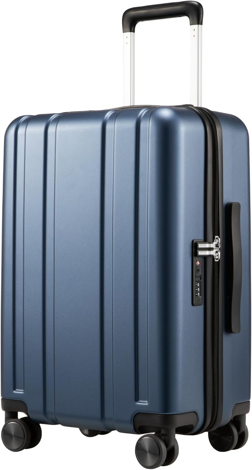 LUGGEX Carry On Luggage 22x14x9 Airline Approved, L2 100% PC Hard Shell Travel Suitcase with Smooth Spinner Wheels, TSA Lock (Blue, 20 Inch, 40L)