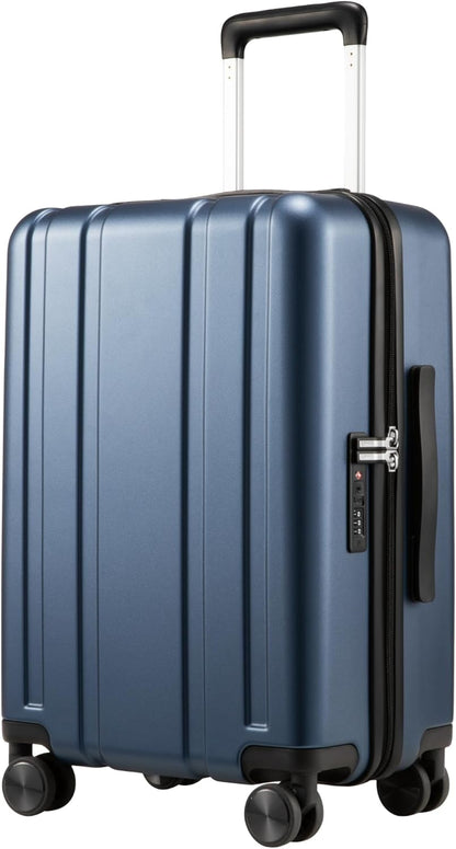 LUGGEX Carry On Luggage 22x14x9 Airline Approved, L2 100% PC Hard Shell Travel Suitcase with Smooth Spinner Wheels, TSA Lock (Blue, 20 Inch, 40L)