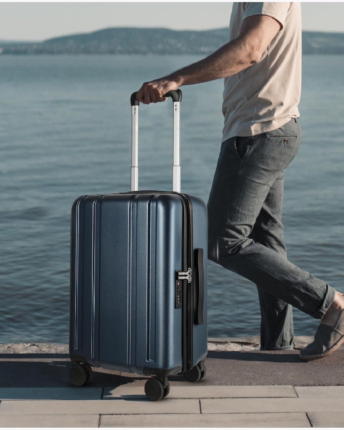 LUGGEX Carry On Luggage 22x14x9 Airline Approved, L2 100% PC Hard Shell Travel Suitcase with Smooth Spinner Wheels, TSA Lock (Blue, 20 Inch, 40L)