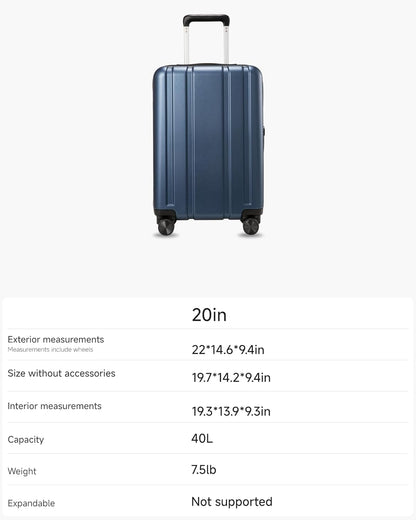 LUGGEX Carry On Luggage 22x14x9 Airline Approved, L2 100% PC Hard Shell Travel Suitcase with Smooth Spinner Wheels, TSA Lock (Blue, 20 Inch, 40L)