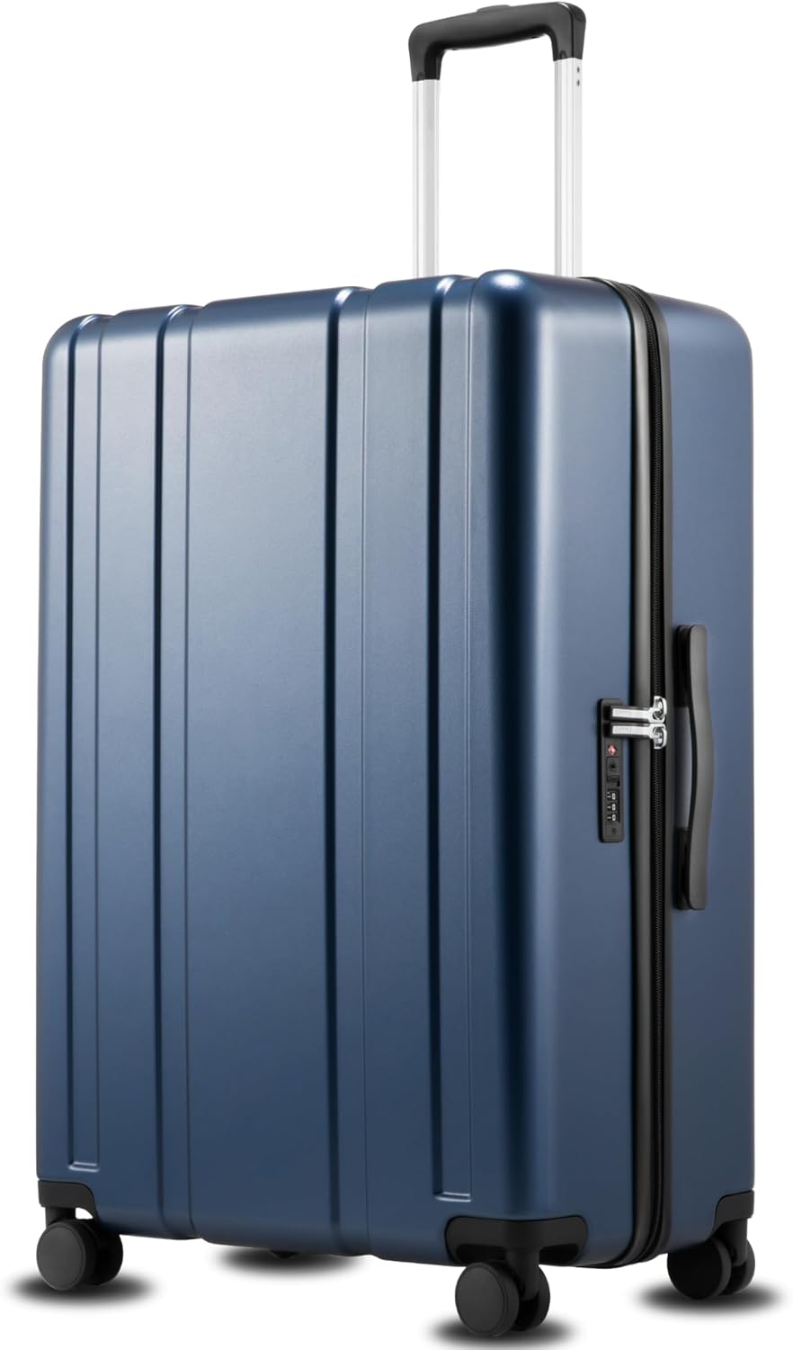 LUGGEX Carry On Luggage 22x14x9 Airline Approved, L2 100% PC Hard Shell Travel Suitcase with Smooth Spinner Wheels, TSA Lock (Blue, 20 Inch, 40L)
