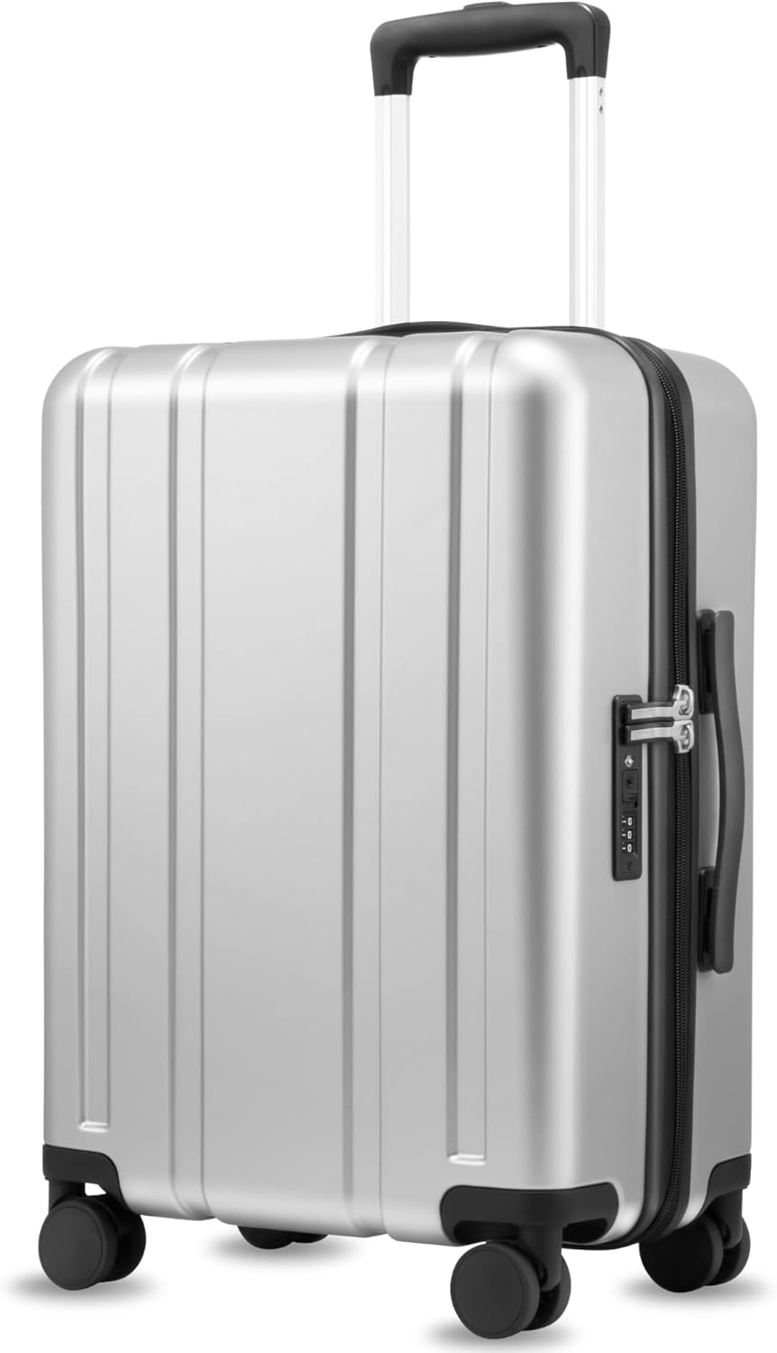 LUGGEX Carry On Luggage 22x14x9 Airline Approved, L2 100% PC Hard Shell Travel Suitcase with Smooth Spinner Wheels, TSA Lock (Blue, 20 Inch, 40L)