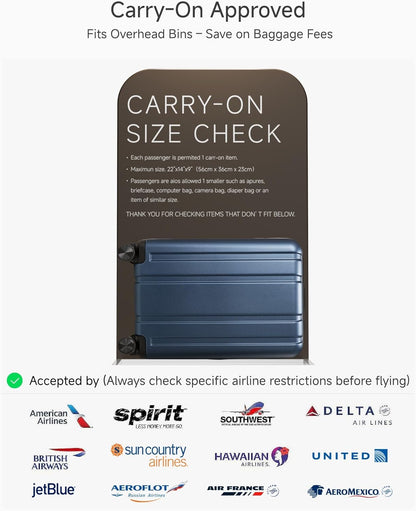 LUGGEX Carry On Luggage 22x14x9 Airline Approved, L2 100% PC Hard Shell Travel Suitcase with Smooth Spinner Wheels, TSA Lock (Blue, 20 Inch, 40L)