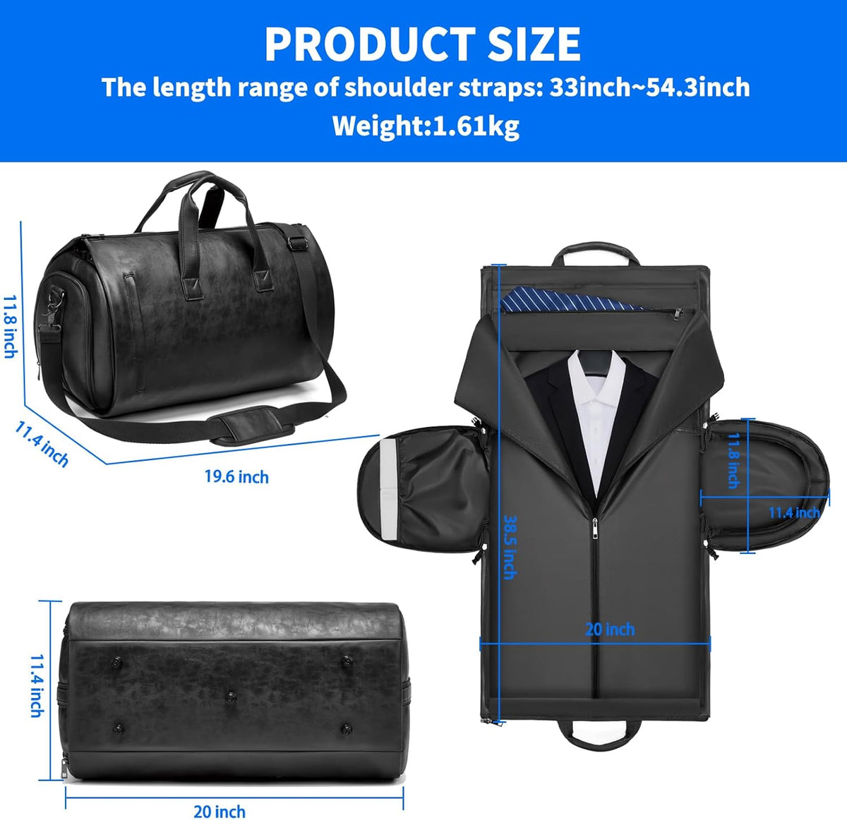 Leather Garment Bag Women, Carry on Garment Bag for Travel Convertible Garment Duffel Bag 2 in 1 Waterproof Foldable Travel Suit Bag Weekender Bag with Shoe Pouch
