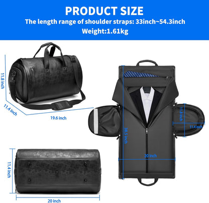 Leather Garment Bag Women, Carry on Garment Bag for Travel Convertible Garment Duffel Bag 2 in 1 Waterproof Foldable Travel Suit Bag Weekender Bag with Shoe Pouch