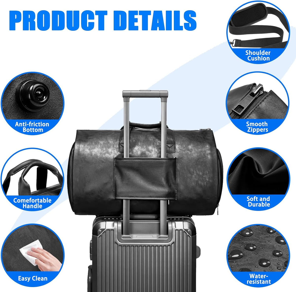 Leather Garment Bag Women, Carry on Garment Bag for Travel Convertible Garment Duffel Bag 2 in 1 Waterproof Foldable Travel Suit Bag Weekender Bag with Shoe Pouch