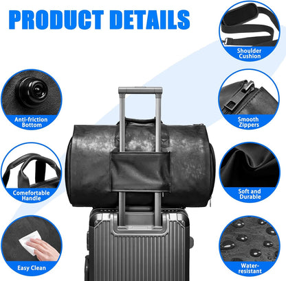 Leather Garment Bag Women, Carry on Garment Bag for Travel Convertible Garment Duffel Bag 2 in 1 Waterproof Foldable Travel Suit Bag Weekender Bag with Shoe Pouch
