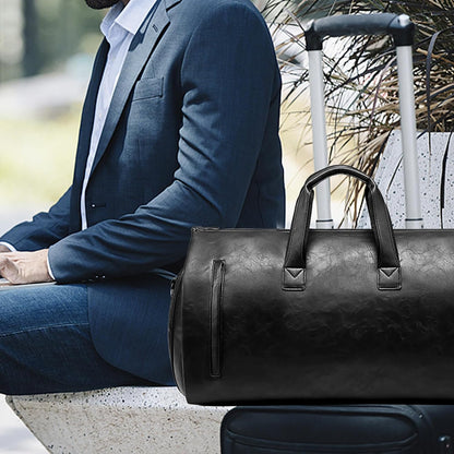 Leather Garment Bag Women, Carry on Garment Bag for Travel Convertible Garment Duffel Bag 2 in 1 Waterproof Foldable Travel Suit Bag Weekender Bag with Shoe Pouch