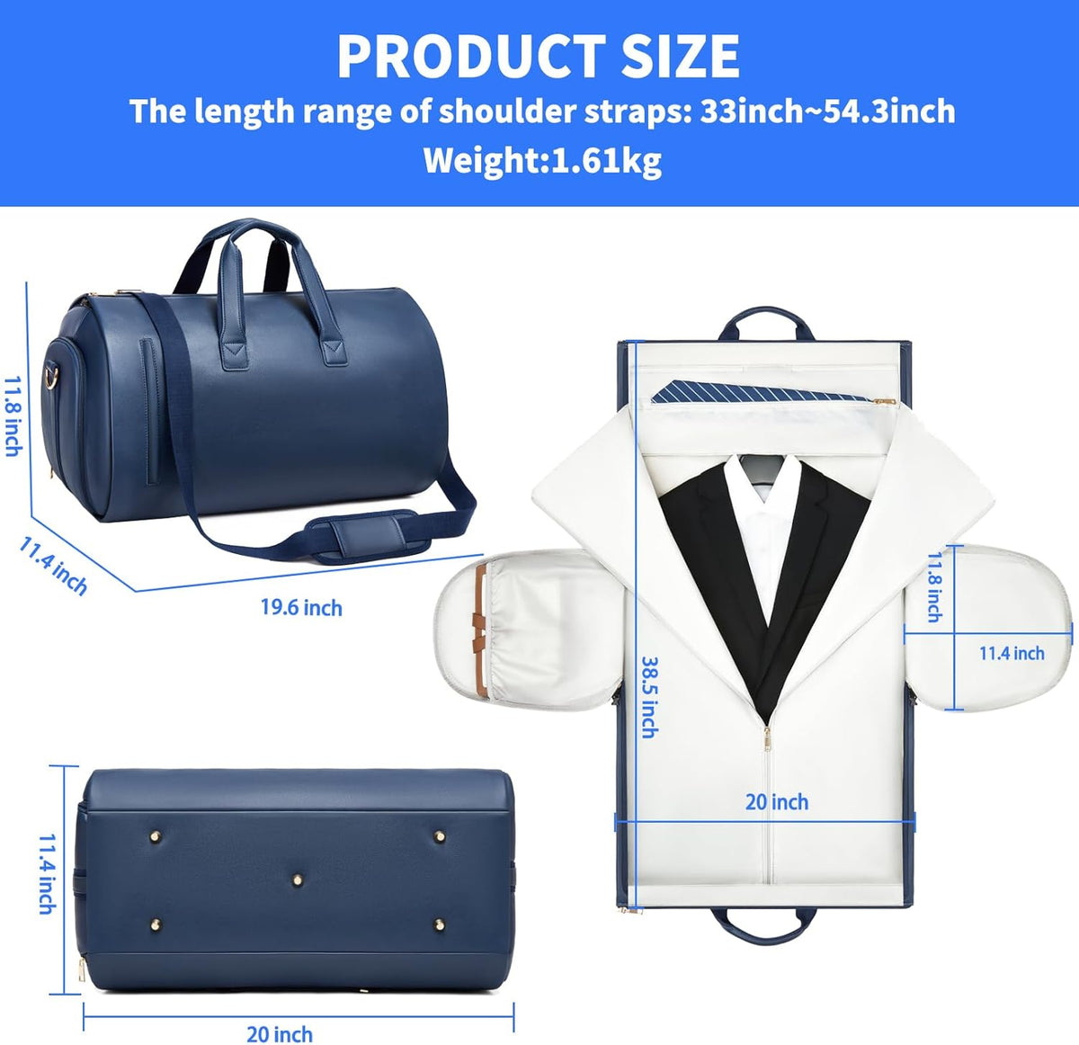 Leather Garment Bag Women, Carry on Garment Bag for Travel Convertible Garment Duffel Bag 2 in 1 Waterproof Foldable Travel Suit Bag Weekender Bag with Shoe Pouch