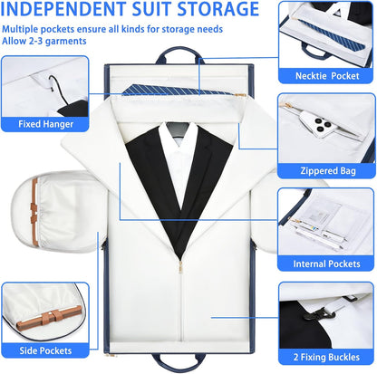 Leather Garment Bag Women, Carry on Garment Bag for Travel Convertible Garment Duffel Bag 2 in 1 Waterproof Foldable Travel Suit Bag Weekender Bag with Shoe Pouch