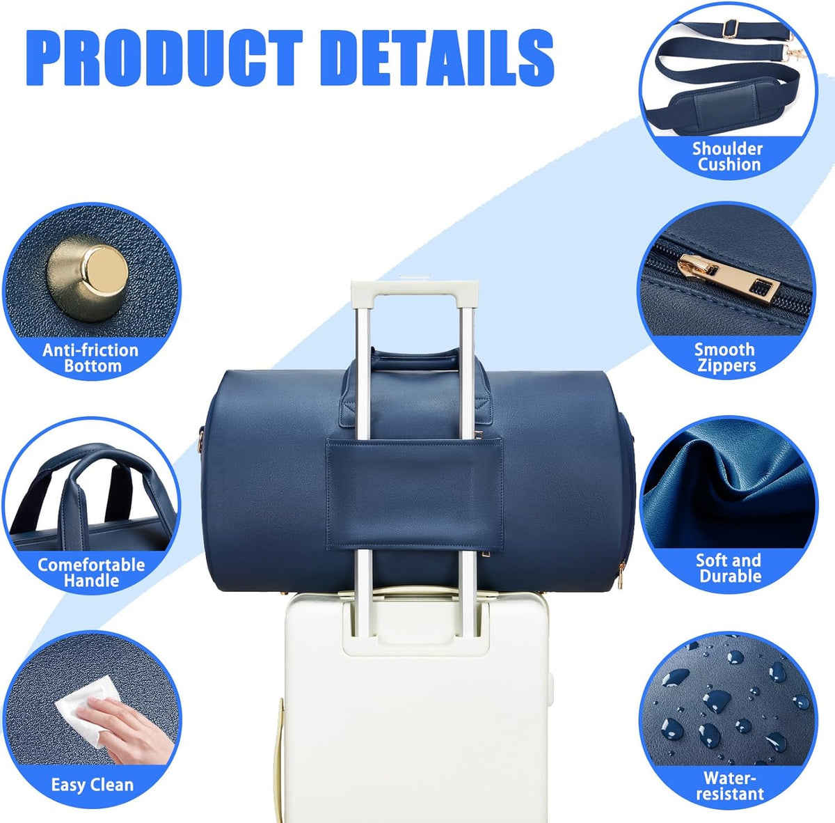 Leather Garment Bag Women, Carry on Garment Bag for Travel Convertible Garment Duffel Bag 2 in 1 Waterproof Foldable Travel Suit Bag Weekender Bag with Shoe Pouch