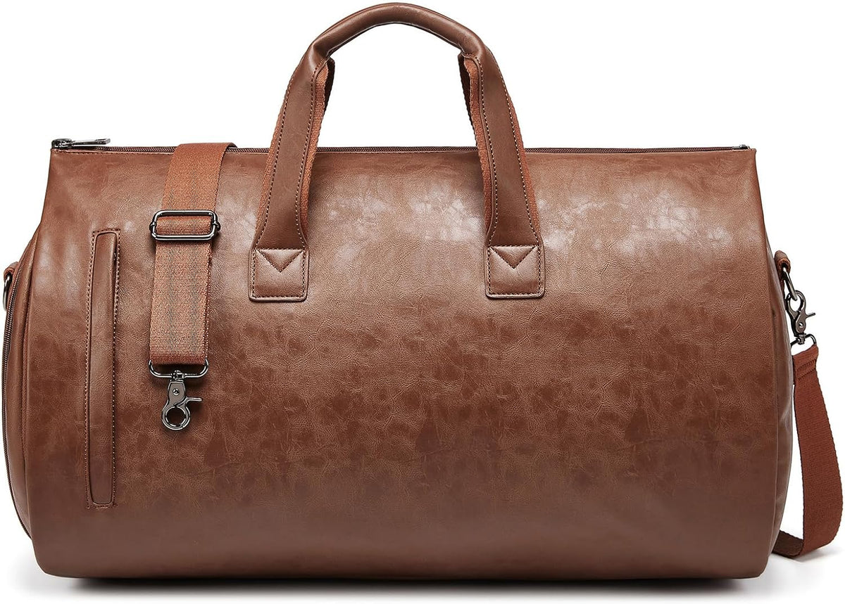 Leather Garment Bag Women, Carry on Garment Bag for Travel Convertible Garment Duffel Bag 2 in 1 Waterproof Foldable Travel Suit Bag Weekender Bag with Shoe Pouch